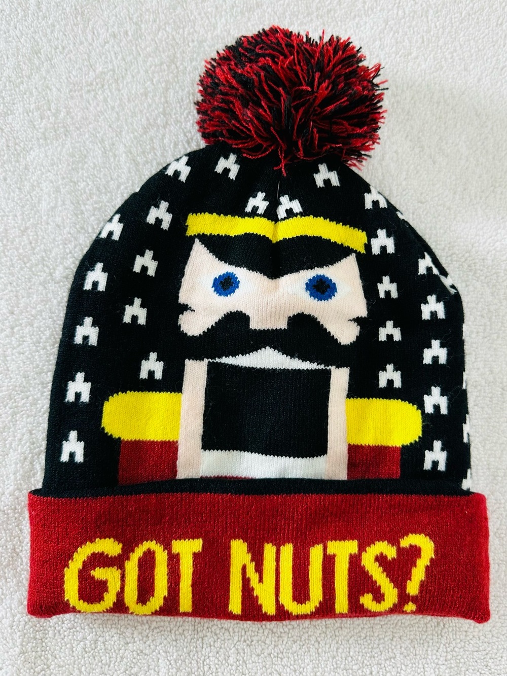 Ugly Christmas Sweater Nutcracker Toque Got Nuts Novelty Winter Hat Beanie Pom